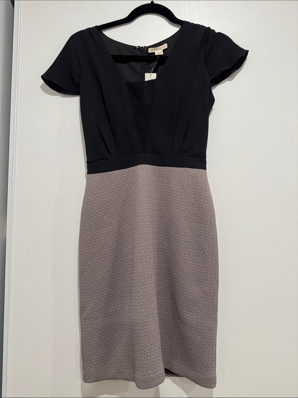 Paper Crown Black and Light Gray Two-Tone Midi Dress
